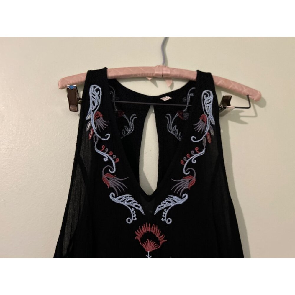 Intimately Free People Black Embroidered Boho Tassel Tunic Dress Sleeveless Keyh - Picture 3 of 16